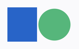 A blue rectangle and a translucent green circle on a pale background